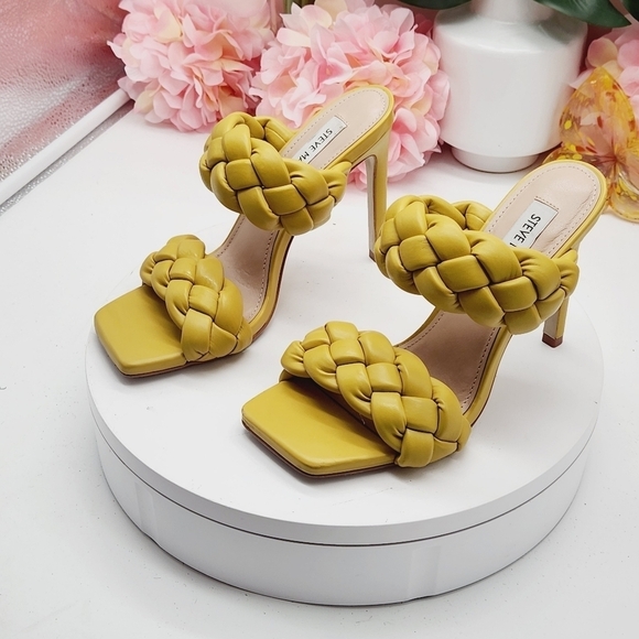 Steve Madden Shoes - Steve Madden Kenley Citron Braided High Heel Sandals Slide-on Yellow Size 6.5